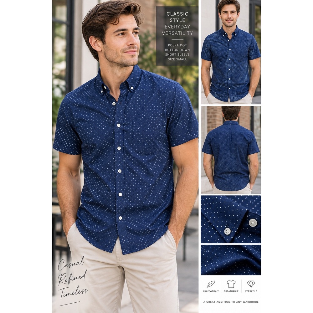 Old Navy Mens Navy Blue Polka Dot Built-In Flex Short Sleeve Button Down Shirt S
